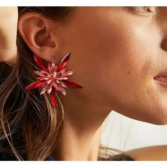red rhinestone Statement earrings New Holidays VTG Retro Star Cluster Jewelry - Picture 1 of 6